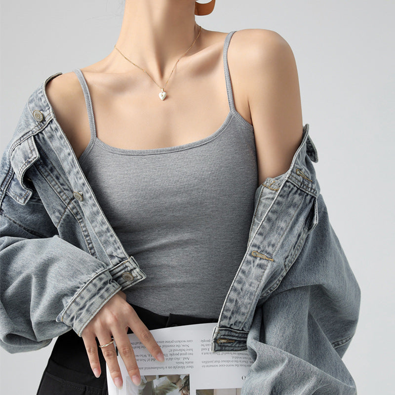 Best Seller on Douyin Base Tank Top Small Slip Top Women Suit Inner Cover Supernumerary Breast Thread Spring, Autumn Summer Can Be Outerwear Top FDtdvcw