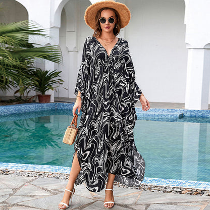 Printed Loose Robe Vacation Maxi Dress Women Beach Jacket Beach Cover Up