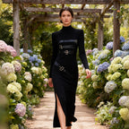 Turtleneck Solid Color Dress Spring High Grade Long Sleeve Split Metal Decorative Dress Women Sailfish