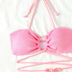 Split Swimsuit Women Hollow Out Cutout Sexy Bikini Triangle Two Piece Set Lace up Solid Color Chimie
