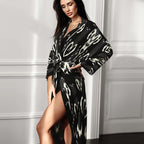 Robe longue ample et décontractée pour femme, cardigan imprimé en soie artificielle, collection automne
