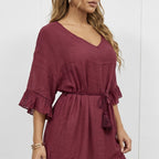 Beach Women Dress Clothing Sexy Backless Deep V Plunge Ruffled Beach Dress Loose Bikini Oyimi