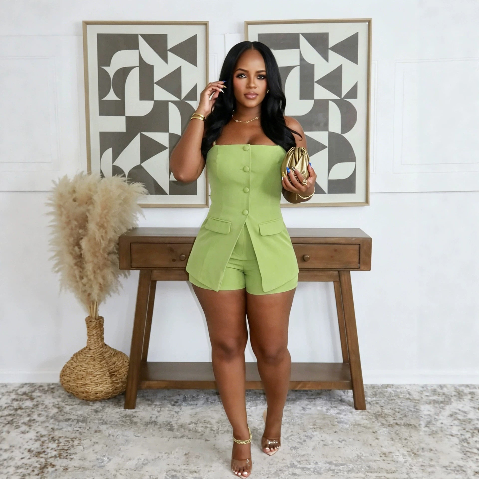 Elegant Slim Fit Suspender Faux Two Piece Jumpsuit WINNIEYA