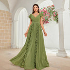 Robe de bal élégante automne haut de gamme, robe maxi à volants et col en V