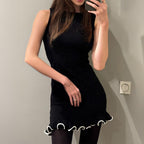 Spring Summer Elegant Lady Sleeveless Woolen Dress Dinner Dress Women Clothing CKK