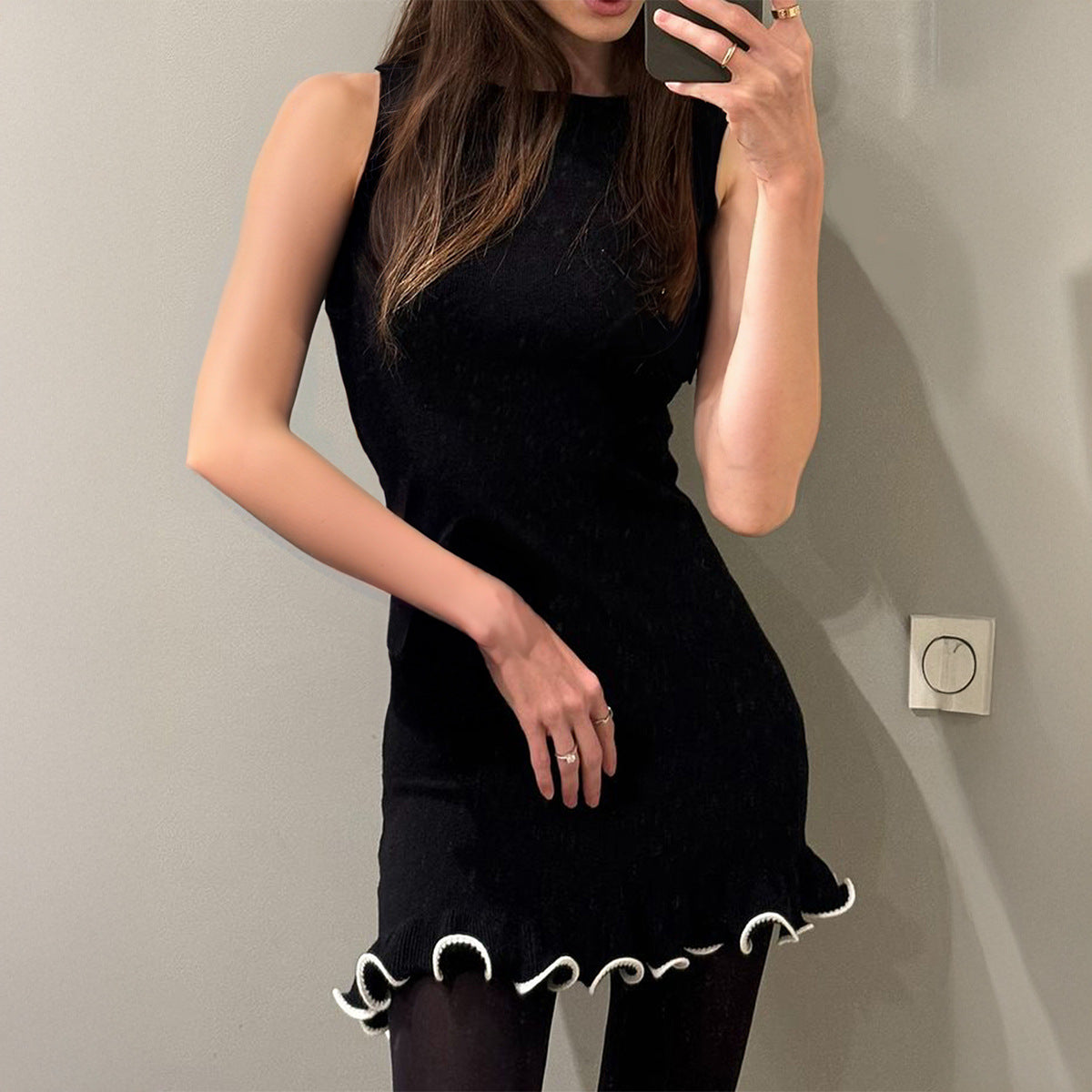 Spring Summer Elegant Lady Sleeveless Woolen Dress Dinner Dress Women Clothing CKK