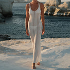 Vacation Dress Sexy Low Collar Solid Color Bare Back Solid Color Strap Beach Dress Tidee