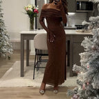 Elegante vestido de manga larga de color liso para mujer, ropa de otoño e invierno.