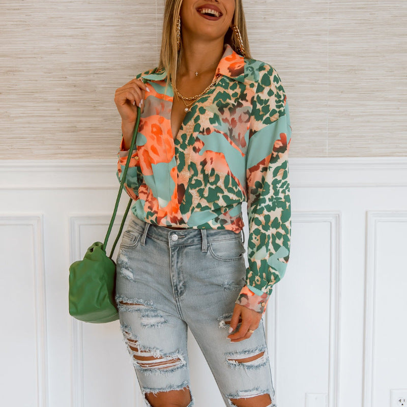 Camisa estampada de manga larga para mujer, otoño e invierno