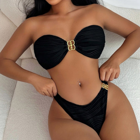 Traje de baño sexy con parte superior de tubo y diseño de tiras divididas, traje de baño