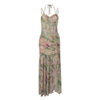 Vestido de verano para mujer, sexy, con tirantes finos y estampado floral, para vacaciones en la playa, cintura alta, adelgazante y abertura.