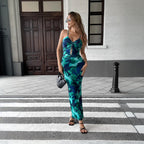 Women Clothing Summer Vacation Dress Sheath Hollow Out Cutout Printed Cami Dress Yiskiss