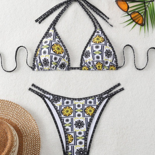 Traje de baño Bikini estampado con cordones Bikini dividido sexy para mujer Fabricante Traje de baño dividido
