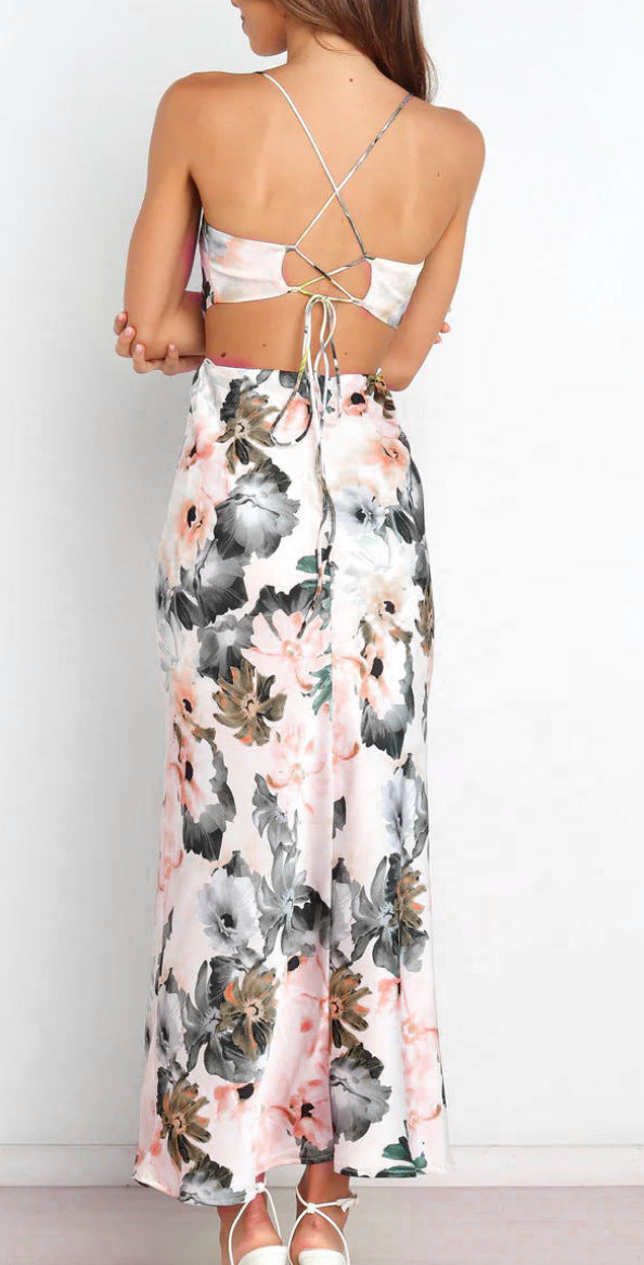 Summer Lace Printing Satin Elegant Dress for Women Havill