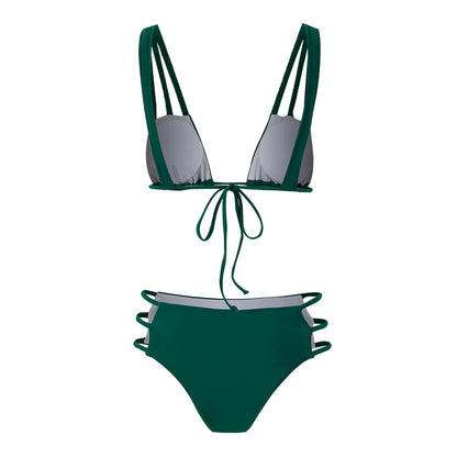 Bikini de cintura alta con abertura y cordones de color liso para mujer, traje de baño sexy