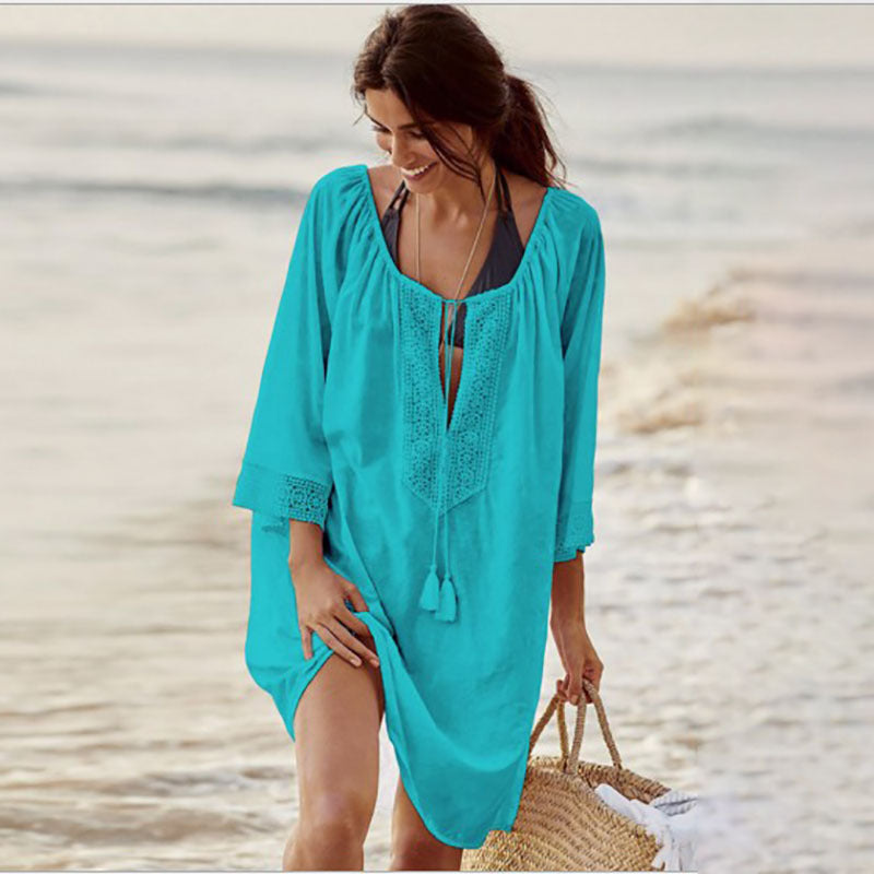 Lace Beach Cover up Sexy Deep V Plunge Vacation Sun Protection Shirt Beach Cover Up