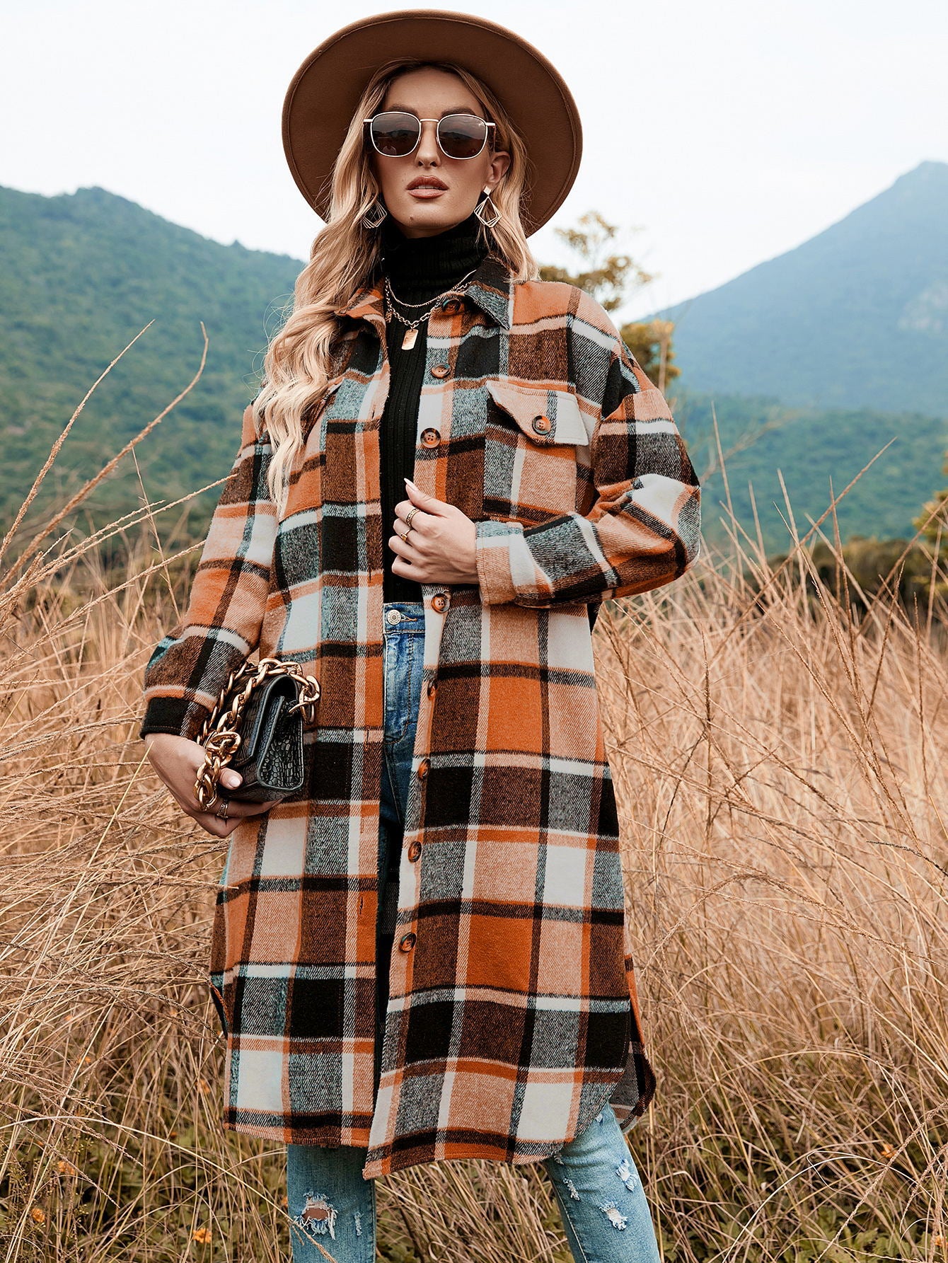 Gabardina a cuadros para mujer de otoño e invierno