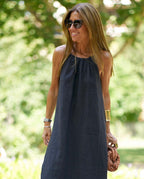 Women Halter Slit Cotton Linen Casual Holiday Dress Spring Summer GlamArt