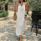 Women Clothing Summer French Vacation White Texture Pleated Dress Dee