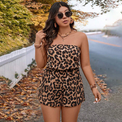Sling Leopard Print plus Size off the Shoulder Jumpsuit Women Spring Summer Sexy Holiday Beach Jumpsuit