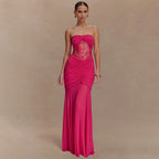 Summer Sleeveless Tube Top Dress Sexy Pleated Hollow Out Cutout Slim Dress for Women HLZYCS