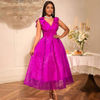 Robe sexy sans manches à col V et nœud papillon, taille haute, coupe ajustée, élégante robe de soirée