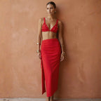 Triangle Sexy Bikini Red Split Swimsuit Set Women ShineRealm