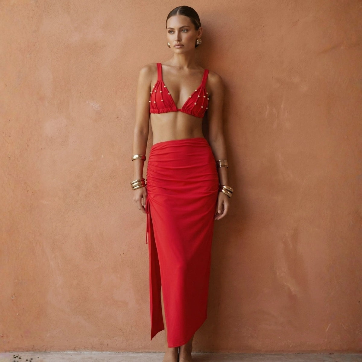 Triangle Sexy Bikini Red Split Swimsuit Set Women ShineRealm