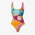 Traje de baño de una pieza con estampado de color en contraste, conjunto de traje de baño de adelgazamiento avanzado