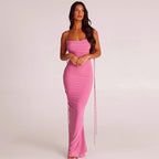 Vestido largo elegante con tirantes finos, plisado, sin espalda, sexy, de color sólido para mujer
