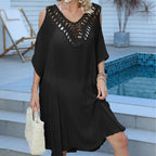 Women Blouse Women Clothing Hand Crocheting Stitching Sexy Backless Off Shoulder Lace Up Beach Dress Overclothes Dress Oyimi