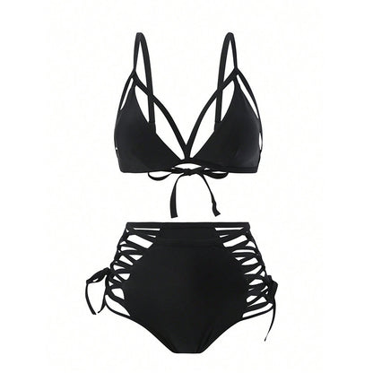 Traje de baño de encaje con recortes y huecos para mujer, bikini sexy de playa, traje de baño de primavera