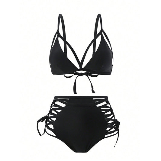 Traje de baño de encaje con recortes y huecos para mujer, bikini sexy de playa, traje de baño de primavera