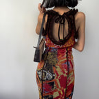 Women Clothing Summer Retro Tie Dyed Printed Sexy U Collar Slim Dress Maxi Dress Burgatti