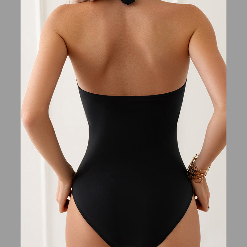 Maillot de bain dos nu pour femme, couleur unie, tissu, pour l'été et la plage