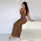 Vestido sexy de verano sin mangas con escote en V y cintura alta para mujer