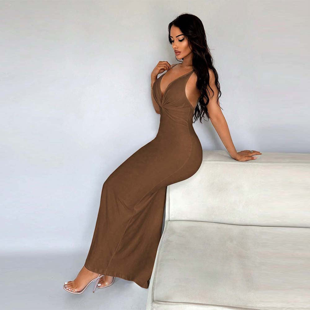Vestido sexy de verano sin mangas con escote en V y cintura alta para mujer