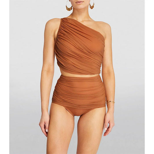 Bikini de cintura alta con hombros descubiertos para vacaciones en la playa, traje de baño para mujer