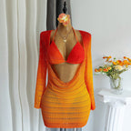 Swimwear Women Sexy Bikini Three Piece Gradient Long Sleeve Swimsuit BALANCE