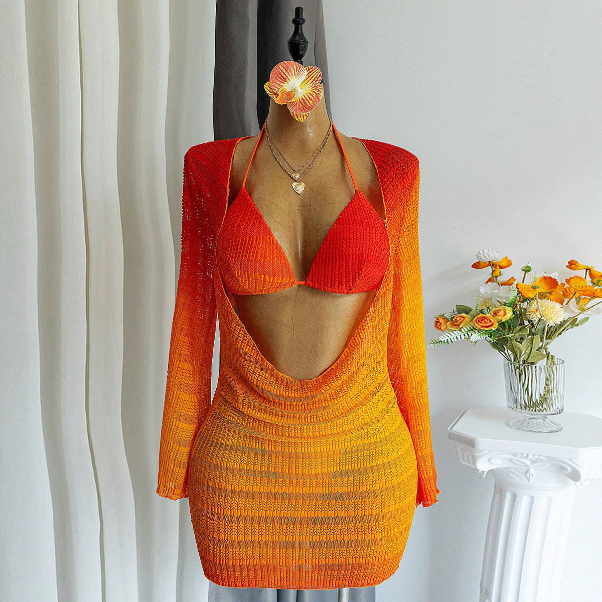Swimwear Women Sexy Bikini Three Piece Gradient Long Sleeve Swimsuit BALANCE