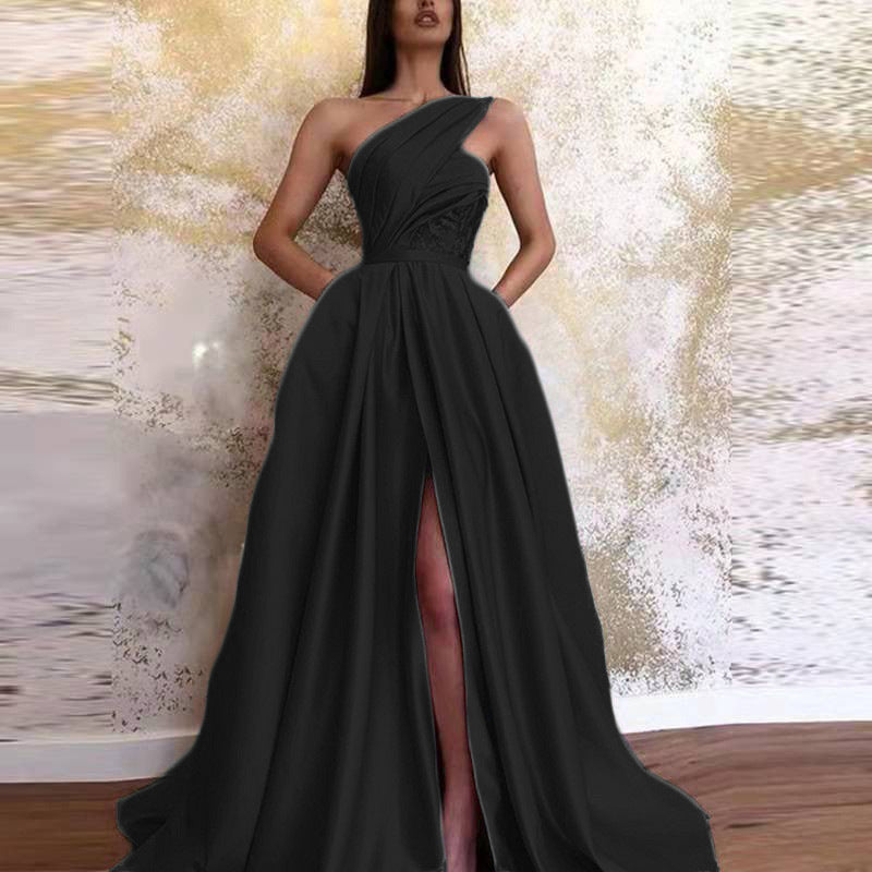 Spring Sexy Split Shoulder Dress Maxi Dress Evening Dress Women SCC