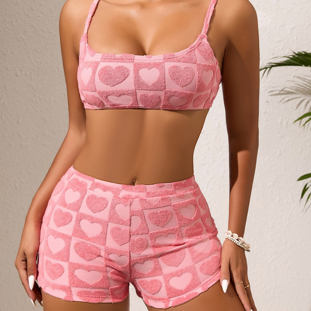 Traje de baño dividido para mujer, bikini rosa tipo bóxer, traje de baño sexy de primavera para surfear.