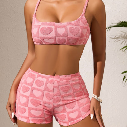 Traje de baño dividido para mujer, bikini rosa tipo bóxer, traje de baño sexy de primavera para surfear.