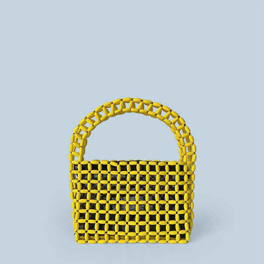 Hand Woven Bag Wooden Bead Handmade Bag Retro High Sense Niche Handbag Small Square Bag