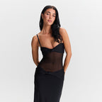 Women Clothing Detachable Shoulder Strap Twist Mesh Slim Fit Dress COORAL