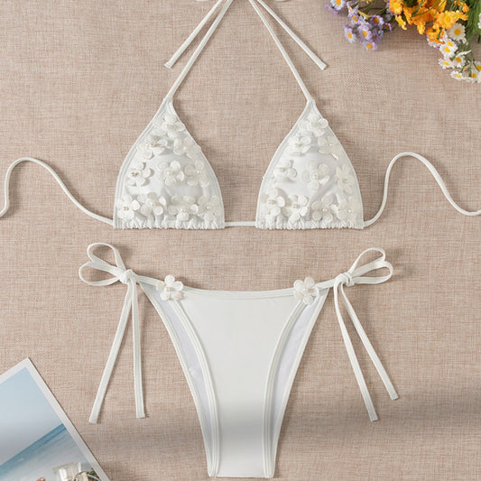 Bikini triangular sexy con estampado floral tridimensional para mujer