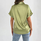 Chemise en satin bleu d'été pour femme