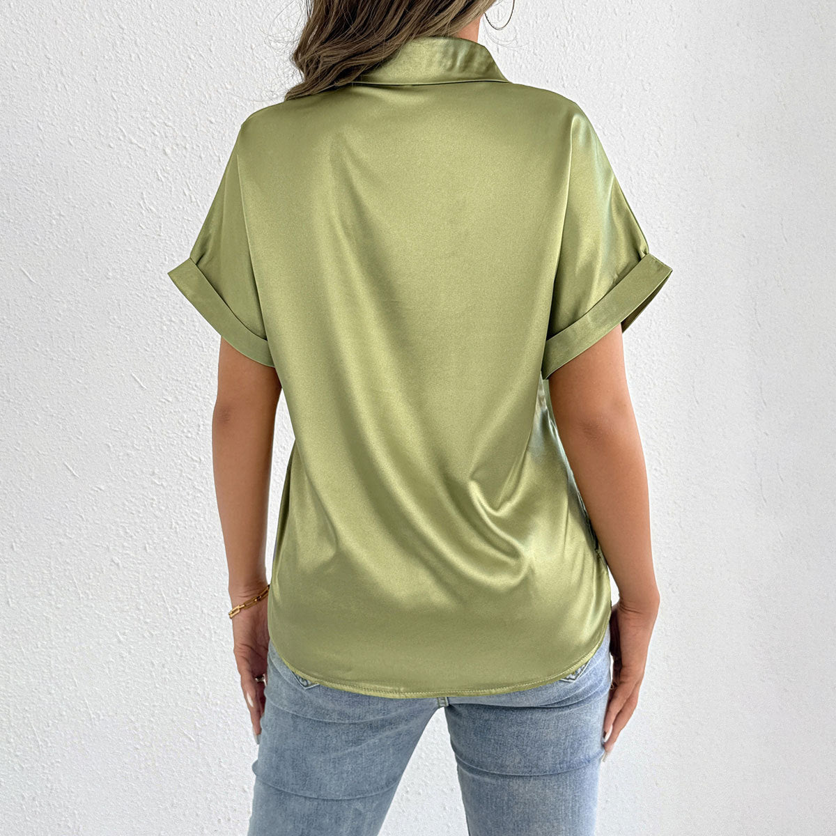Chemise en satin bleu d'été pour femme