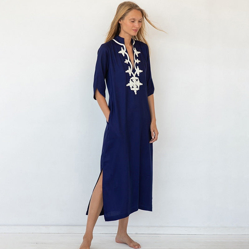 Rayon Embroidered Casual Maxi Dress Women Beach Jacket Seaside Vacation Maxi Dress Beach Cover Up EvenStar