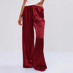Ropa de mujer, moda de otoño, pantalones casuales de satén, pantalones largos holgados de pierna ancha con cordón